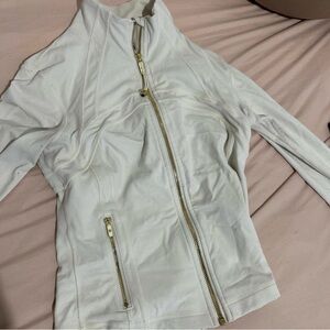 lululemon athletica White Zip-Front Bomber Jacket with Gold Hardware
